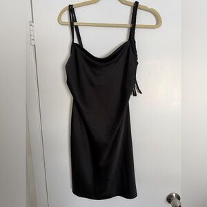 House of Harlow 1960 Black Satin Braided Strap Mini Dress - Size S